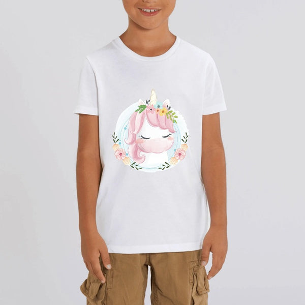 t-shirt licorne enfant blanc mignonne coton bio
