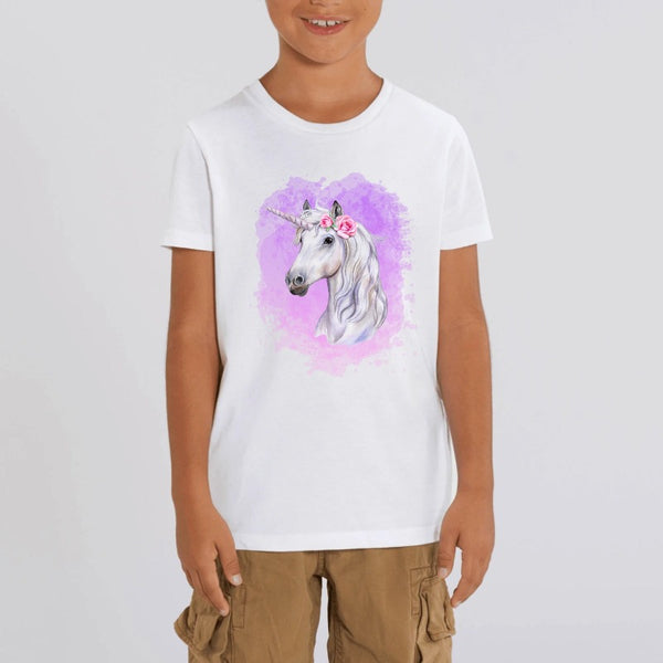 t-shirt licorne enfant blanc reine licorne coton bio