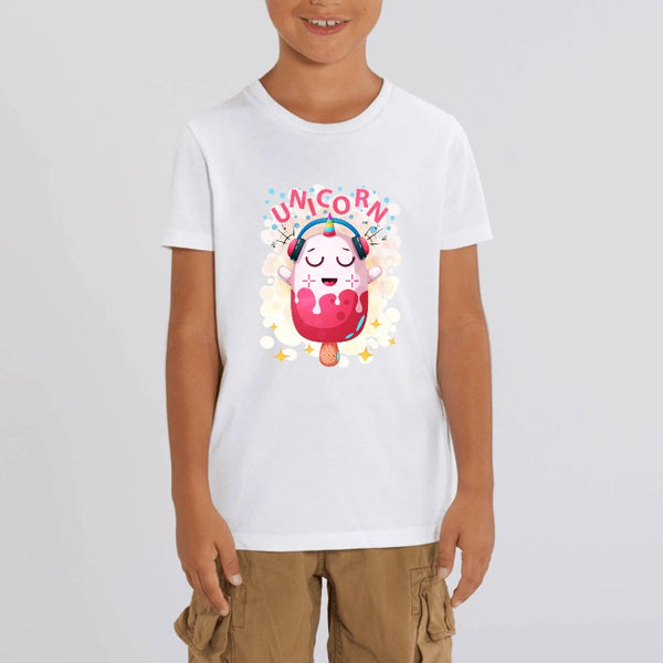 t-shirt licorne enfant blanc icecream coton bio