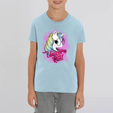 t-shirt licorne enfant bleu unicorn are real coton bio 