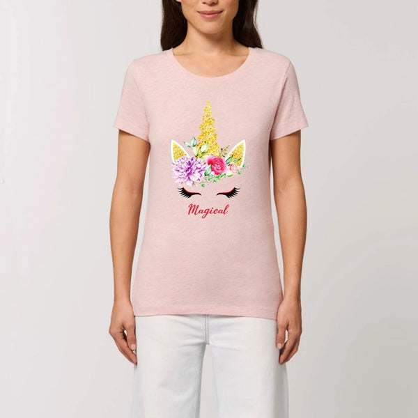 T-shirt licorne magical rose coton bio