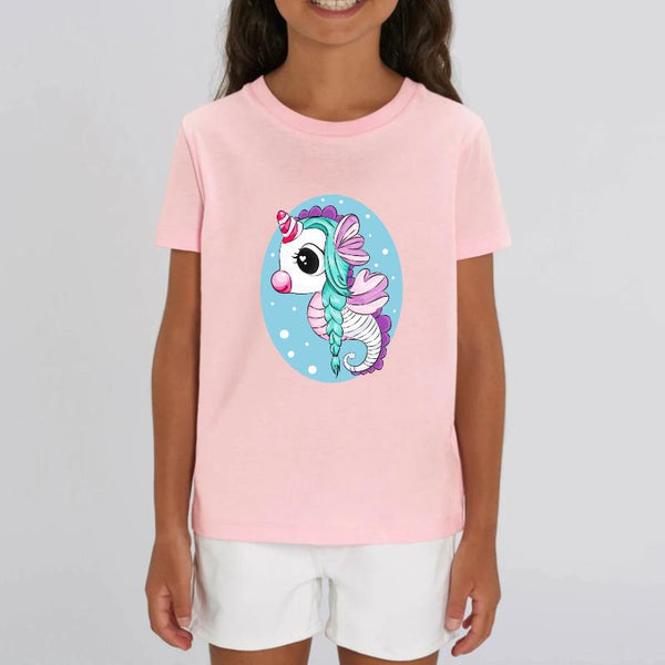 t-shirt licorne enfant rose seahorse hyppocorne coton bio