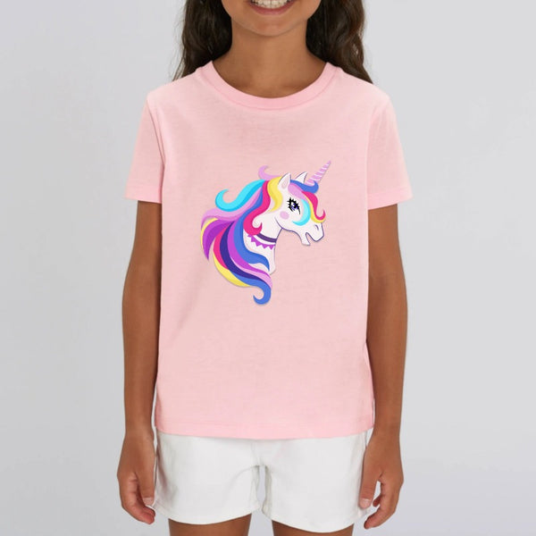 t-shirt licorne enfant rose licorne flamboyante coton bio 