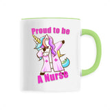 mug licorne proud to be a nurse vert