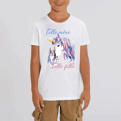 T-shirt licorne telle mère telle fille coton bio blanc