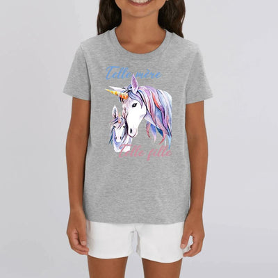 T-shirt licorne telle mère telle fille coton bio gris