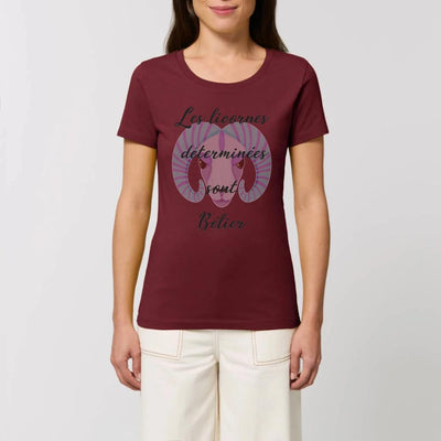 tee shirt licorne déterminée bélier femme bordeaux XS S M L XL coton bio 