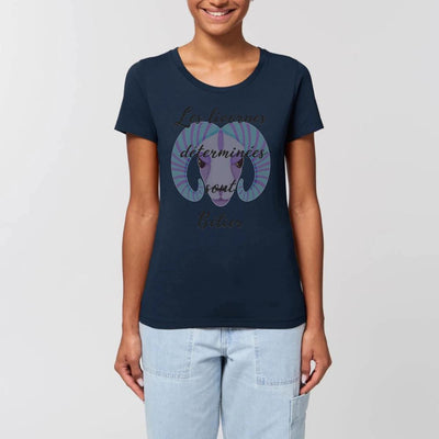 tee shirt licorne déterminée bélier femme marine XS S M L XL coton bio