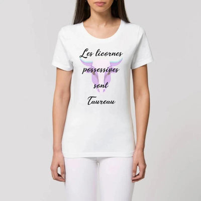 T-shirt licorne possessive taureau femme blanc XS S M L XL coton bio