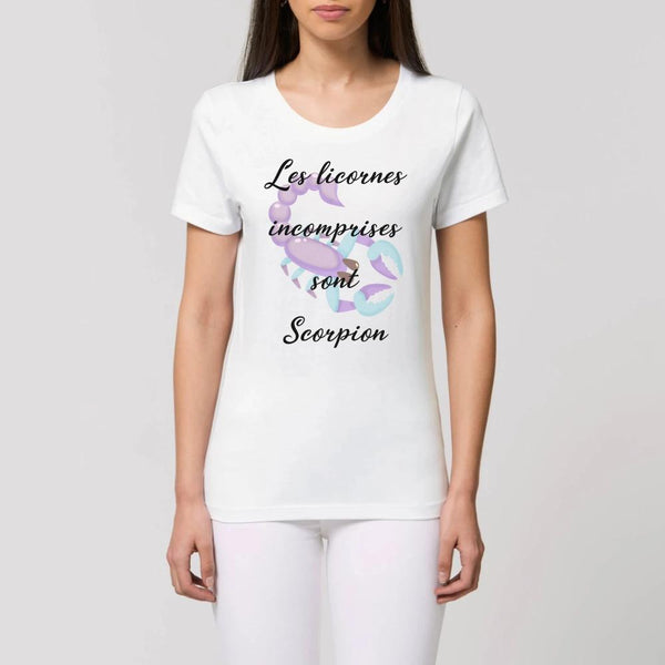 T-shirt licornes incomprises Scorpion XS S M L XL blanc coton bio