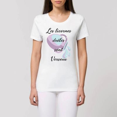 T-shirt licornes drôles sont verseau blanc coton bio 