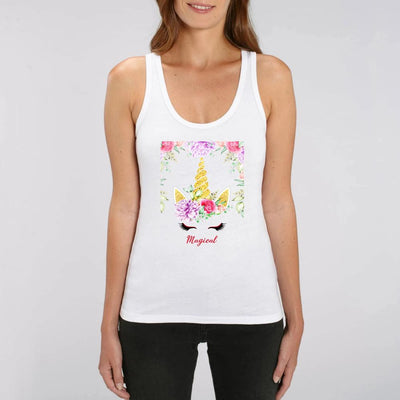 Débardeur Licorne Magical Décor Fleuri blanc coton bio 