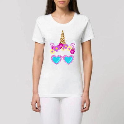 T-shirt licorne lunettes de soleil blanc coton bio