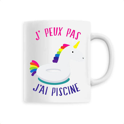 Mug licorne j'peux pas j'ai piscine blanc 