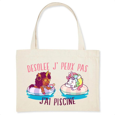 Tote bag Licorne j'peux pas j'ai piscine coton bio 