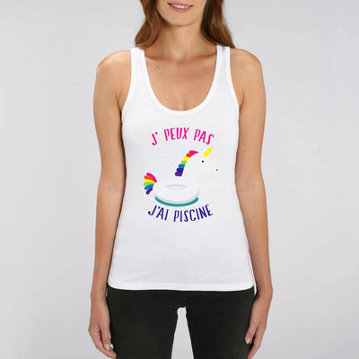 Débardeur Licorne j'peux pas j'ai piscine blanc coton bio 