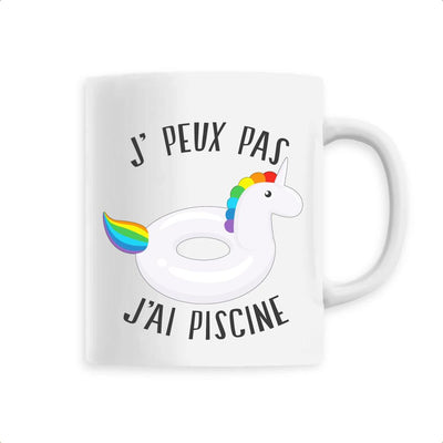 Mug licorne j'peux pas j'ai piscine blanc 