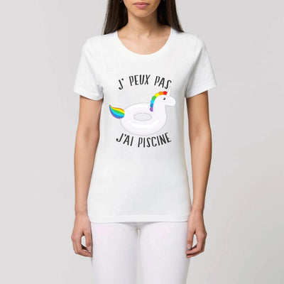 T-shirt licorne j'peux j'ai piscine blanc coton bio 