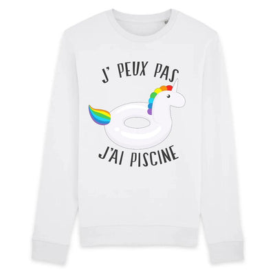 Sweat licorne j'peux pas j'ai piscine blanc coton bio 