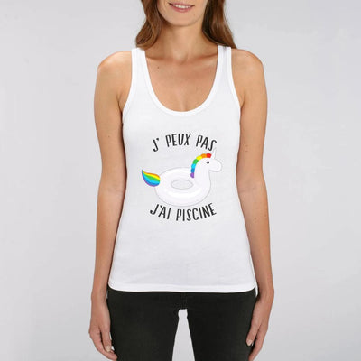 Débardeur licorne j'peux pas j'ai piscine blanc coton bio 
