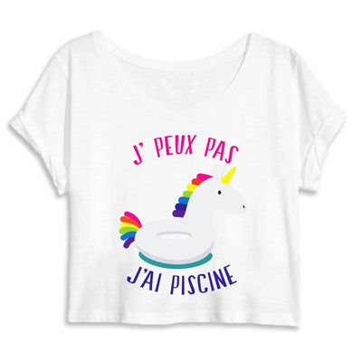 Crop top licorne j'peux pas j'ai piscine blanc coton bio 
