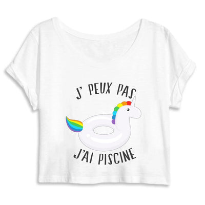 Crop top licorne j'peux pas j'ai piscine blanc coton bio 
