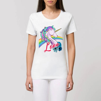 T-shirt licorne Love blanc coton bio 