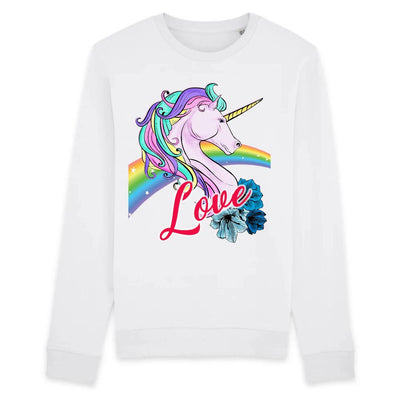 Sweat licorne love blanc coton bio 