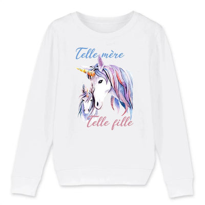 sweat-shirt licorne telle mère telle fille blanc coton bio 