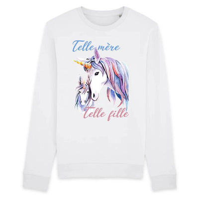 Sweat-shirt licorne telle mère telle fille blanc coton bio 