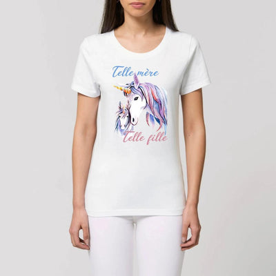T-shirt licorne telle mère telle fille blanc coton bio 