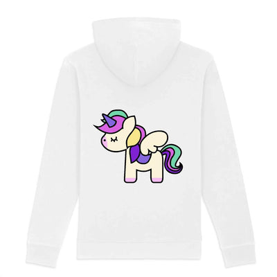 Hoodie licorne cute impression dos coton bio blanc