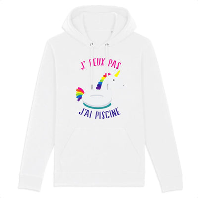 Sweat bouée licorne j'peux pas j'ai piscine coton bio blanc 