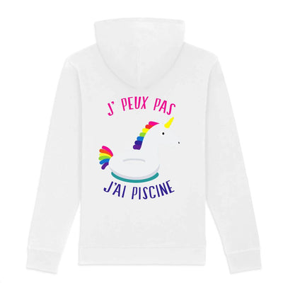 Sweat licorne j'peux pas j'ai piscine impression dos coton bio blanc 