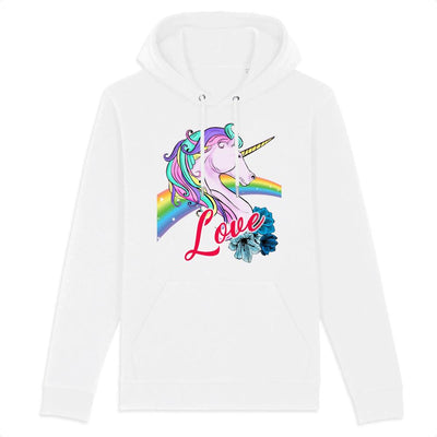 sweat hoodie licorne love blanc coton bio 
