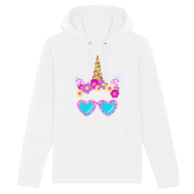 sweat hoodie licorne lunettes de soleil blanc coton bio 