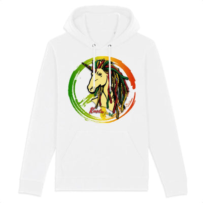 sweat hoodie licorne rastafari blanc coton bio 