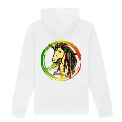 sweat hoodie licorne rastafari blanc coton bio verso