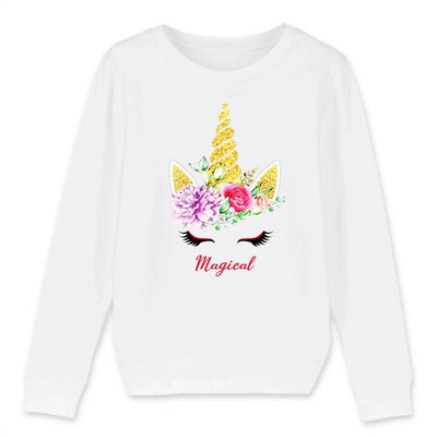 sweat licorne magical enfant blanc coton bio 