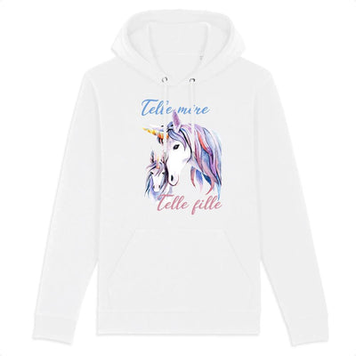 sweat hoodie licorne telle mère telle fille blanc coton bio 