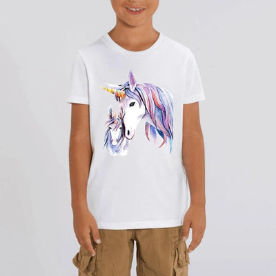 T-shirt licorne mère fille enfant blanc coton bio 