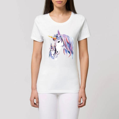 T-shirt licorne mère fille femme blanc coton bio 