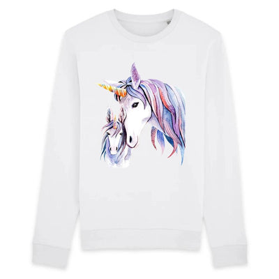 sweat-shirt licorne mère fille femme blanc coton bio