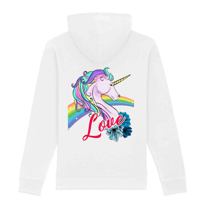 Hoodie licorne love femme blanc coton bio dos