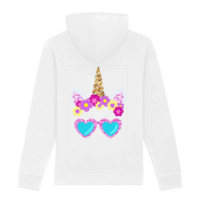 Hoodie licorne lunettes de soleil blanc dos coton bio 