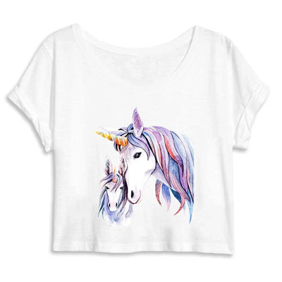 Crop-top licorne mère fille blanc coton bio