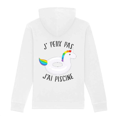 Hoodie licorne je peux pas piscine blanc coton bio