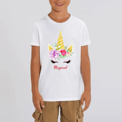 t-shirt licorne magical enfant blanc coton bio