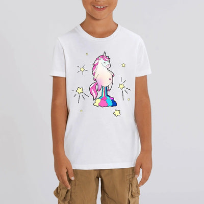 t-shirt licorne qui pète enfant blanc coton bio