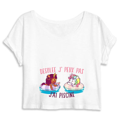 Crop top licorne désolée j'ai piscine blanc coton bio